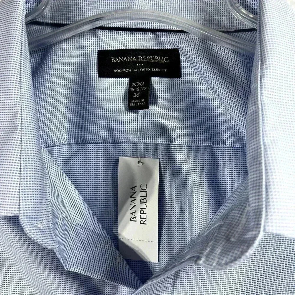 Banana Republic Men's XXL Basic Blue SlimFit Untucked NonIron Grid Pattern Shirt